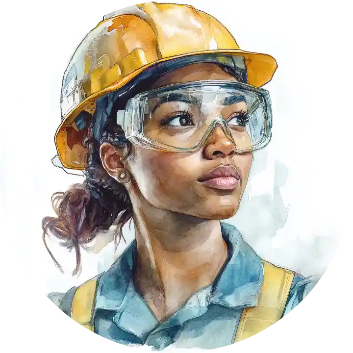 Junge Frau mit Helm und Schutzbrille