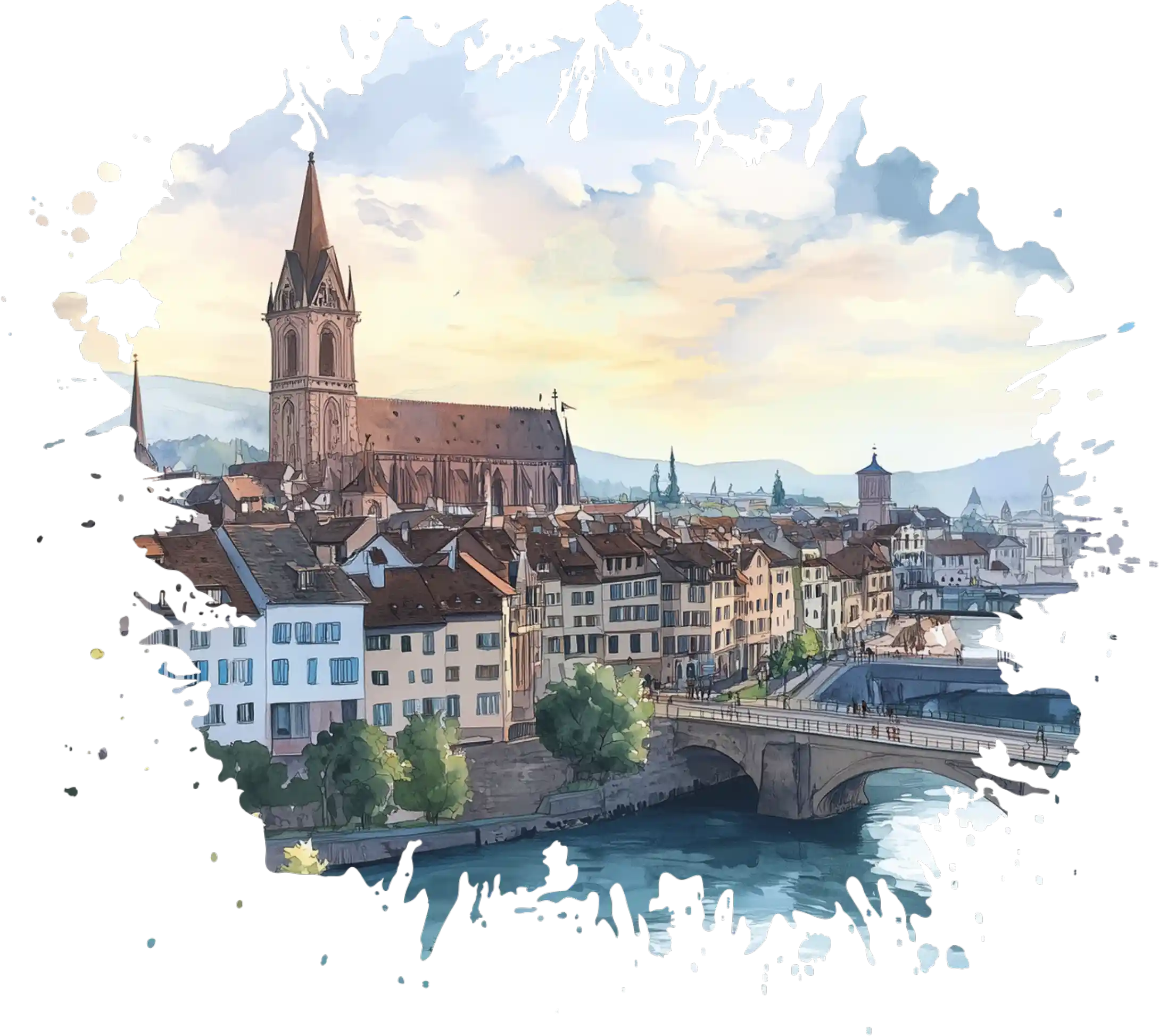 Altstadt mit Kirche im Hintergrund